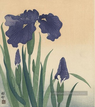 floraison Iris 1934 Ohara KOSON Shin Hanga Peinture à l'huile